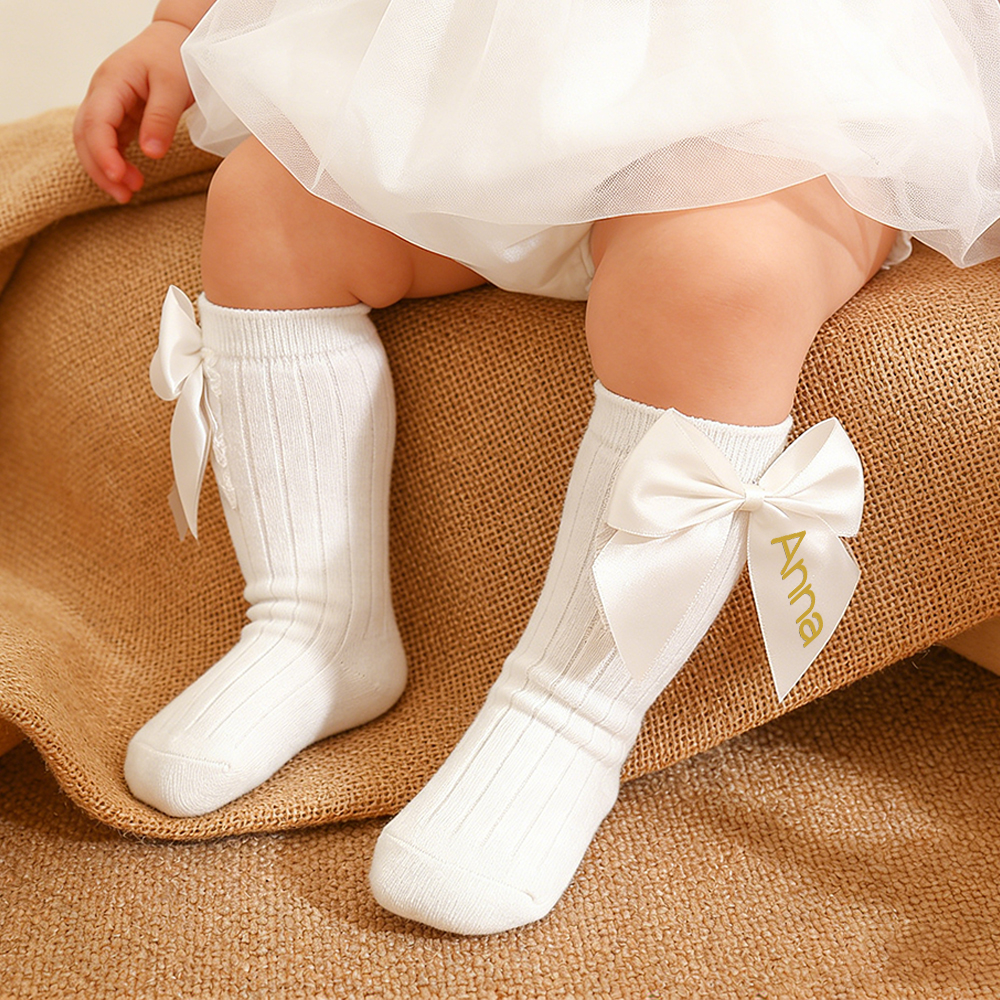 Personalized Baby Girl Satin Bow Socks | CWBaby434
