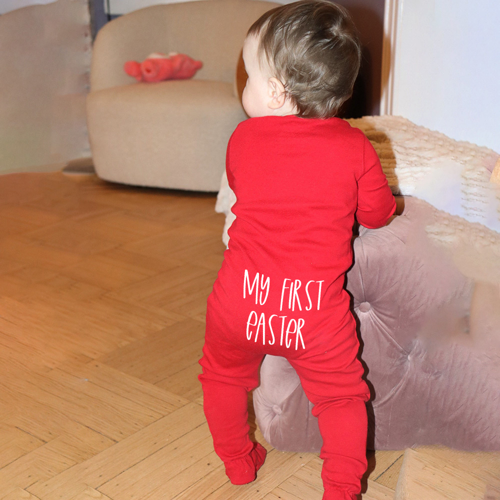 Personalized Baby First Easter Cozy Soft Long Sleeve Romper | CWEaster91