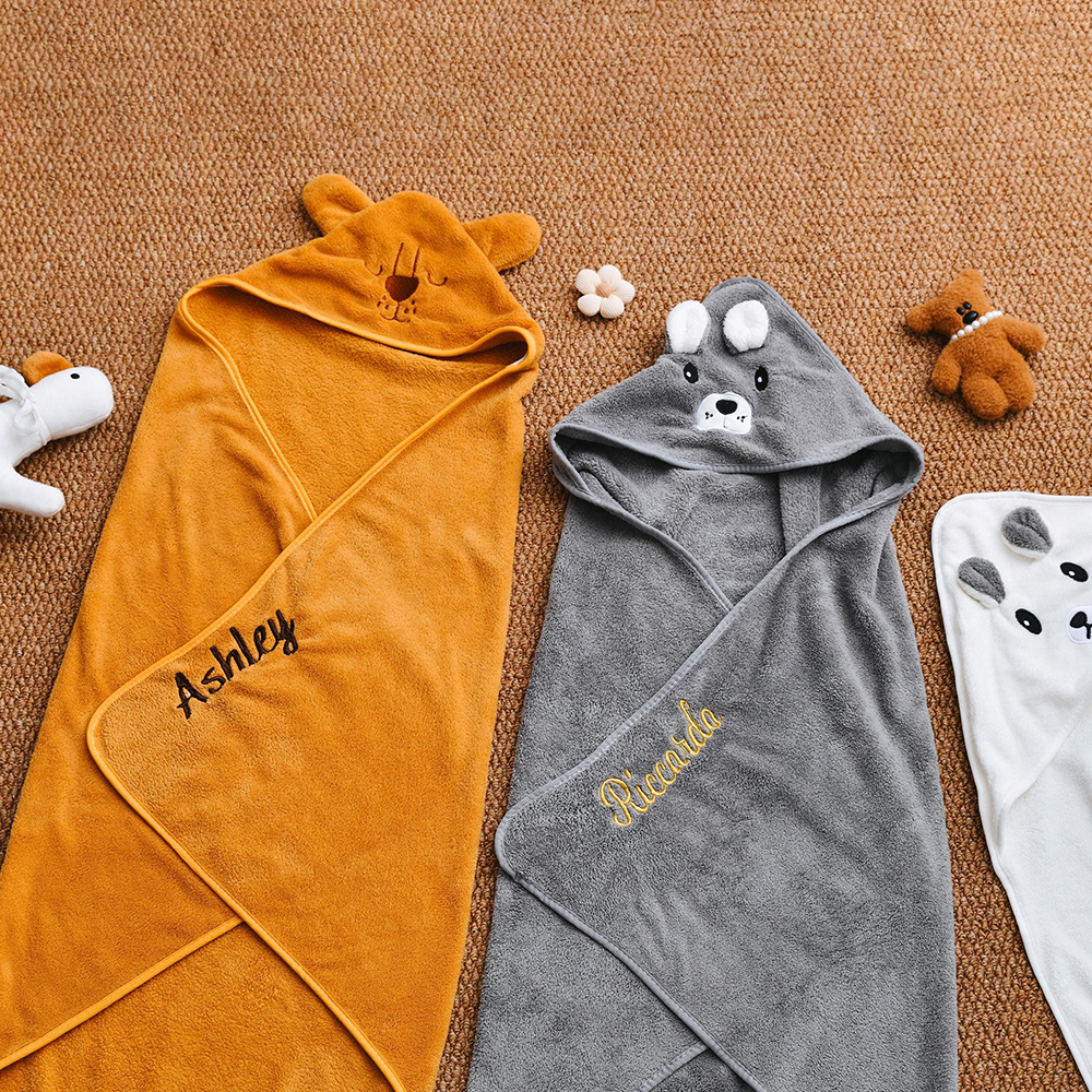 Personalized Embroidery Animal Coral Fleece Soft Hooded Towel | CWBaby142