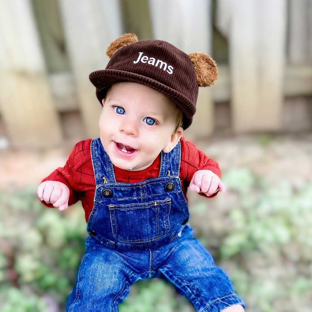 Personalized Embroidered Corduroy Bear Ears Baby Baseball Cap | HSKid84