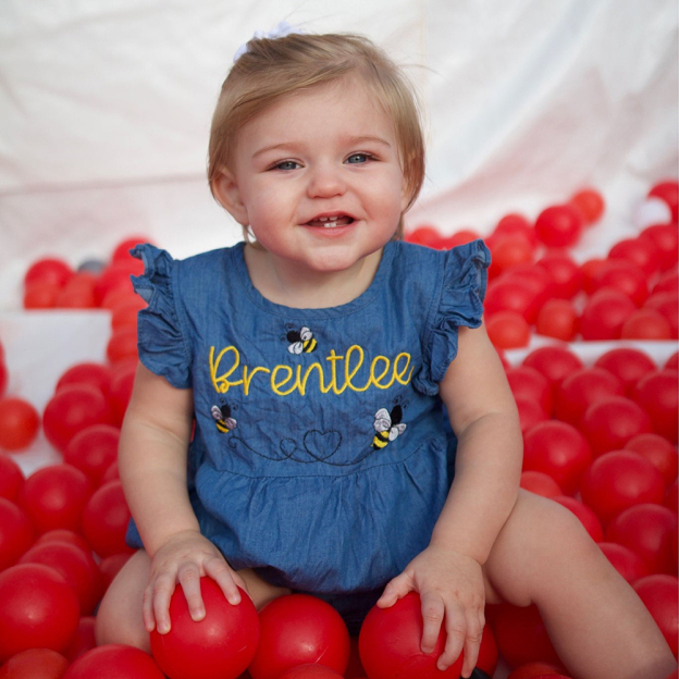 Personalized Baby Adorable BEE Denim Bubble Romper | CWBaby463