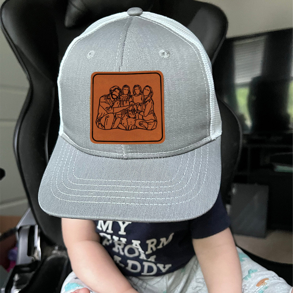 Personalized Engraved Outline Portrait Trucker Hat Gifts for Dad | CWBeach107
