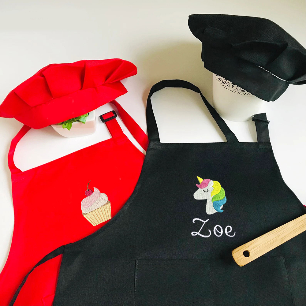 Personalized Embroidery Color Apron and Hat Set for Kid | Apron26