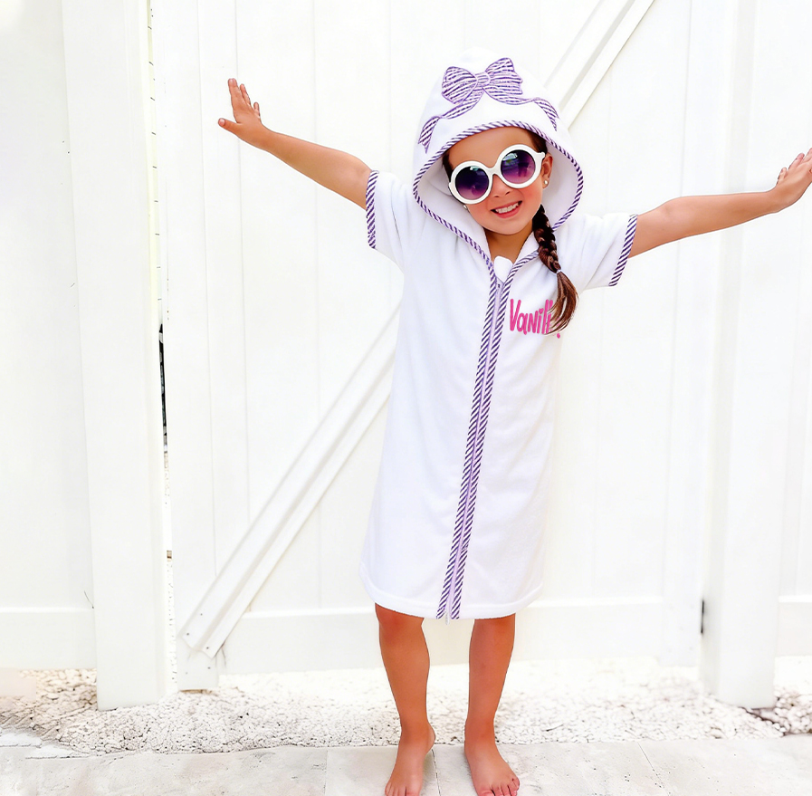 Personalized Kid Swim Cover up Hooded Robe Zippered Bath Towel | CWBaby465