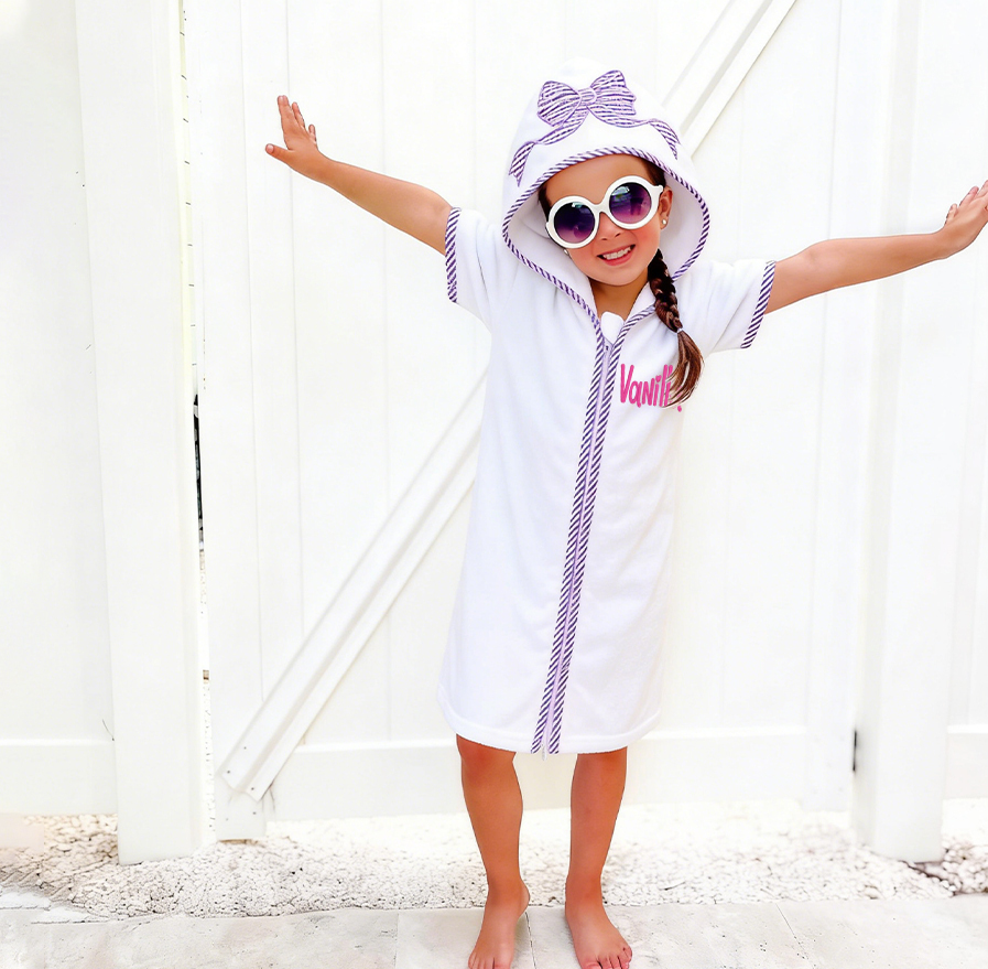 Personalized Kid Swim Cover up Hooded Robe Zippered Bath Towel | CWBaby465