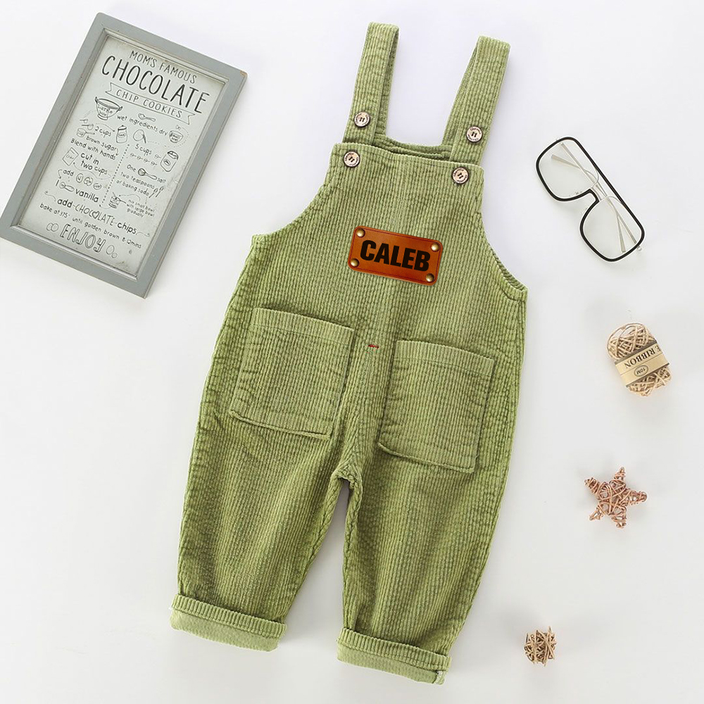 Personalized Leather Patch Corduroy Baby Suspenders Overalls | CWBaby468