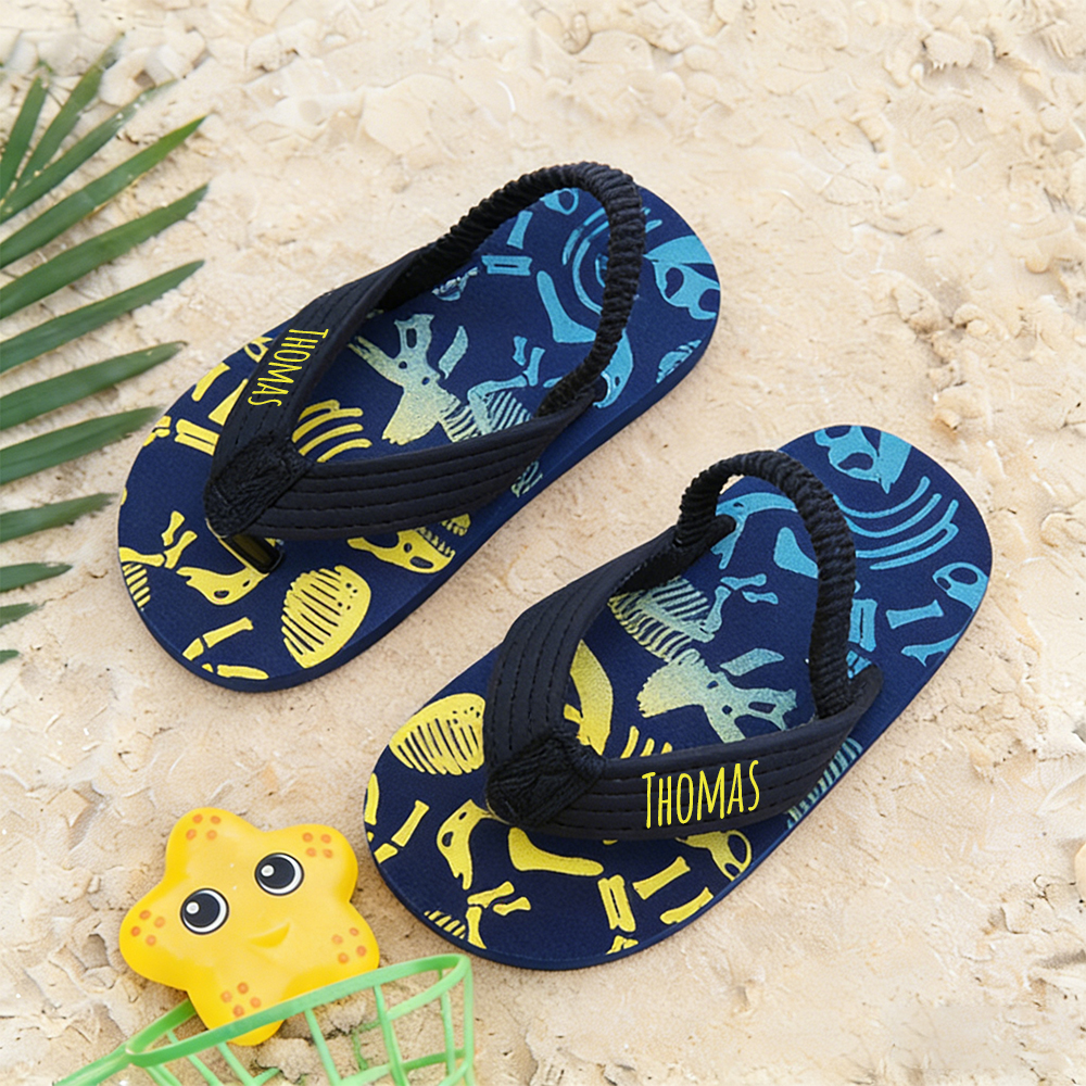 Personalized Kid summer Beach Flip Flops with Elastic Heel Strap | CWBaby474