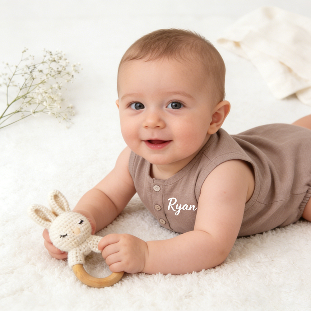 Personalized Baby Organic Linen Soft Romper | CWBaby477