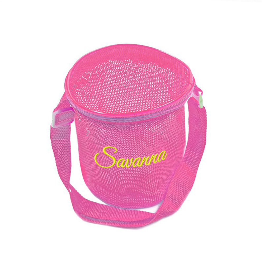 Personalized Embroidery Seashell Zipper Mesh Beach Bucket | CWBeach114