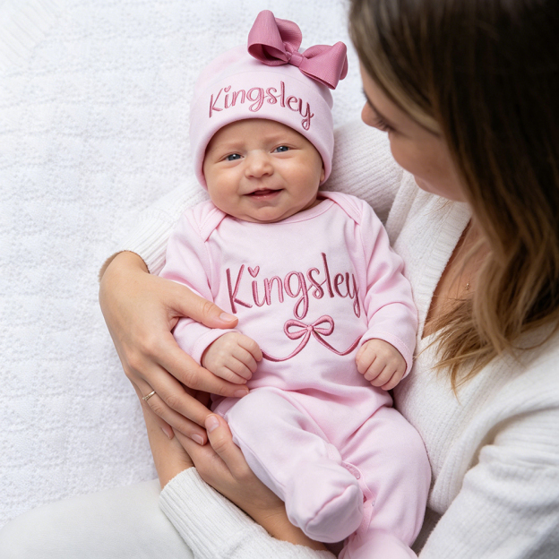 Personalized Embroidery Baby Girl Coming Home Romper and Hat Set | CWBaby482
