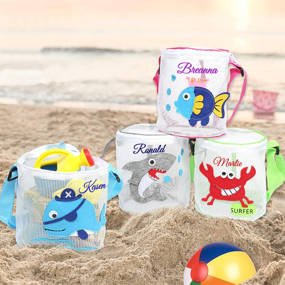 Personalized Embroidery Ocean Seashell Zipper Mesh Beach Bucket | CWBeach115