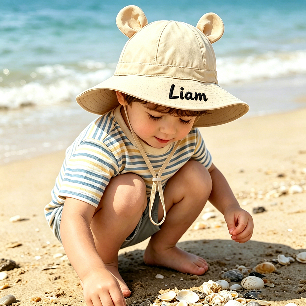Personalized Embroidery Baby Sun Hat with Bear Ears | CWBeach236