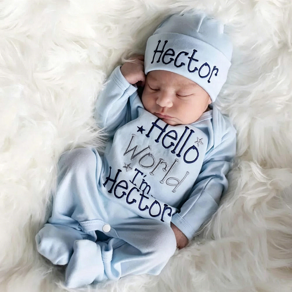 Personalized Embroidery Baby Hello World Outfit | CWBaby495