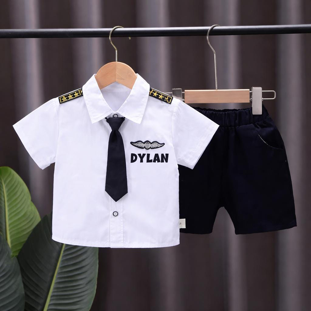 Personalized Baby Pilot Short-Sleeved Shirt and Shorts Set | CWBaby498