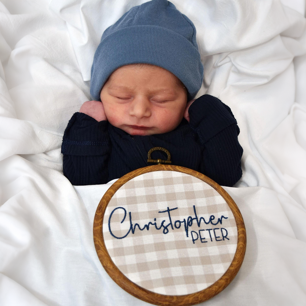 Personalized Hand Embroidery Baby Name Announcement Sign | CWBaby500