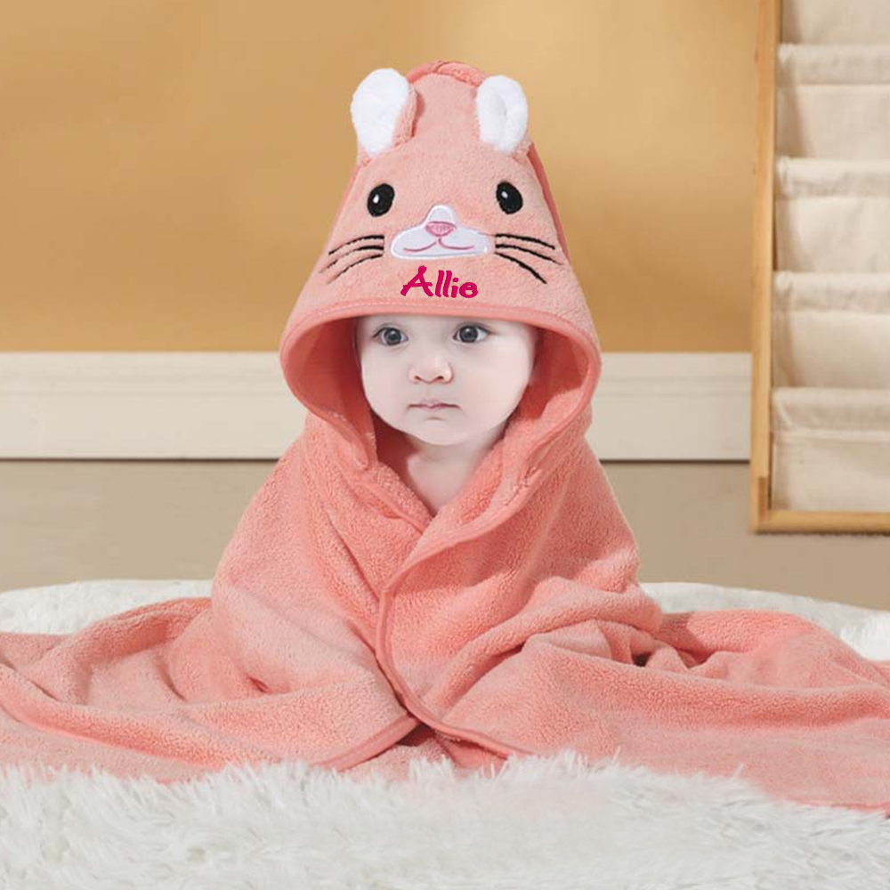 Personalized Embroidered Baby Animal Hooded Towel  | CWBaby502