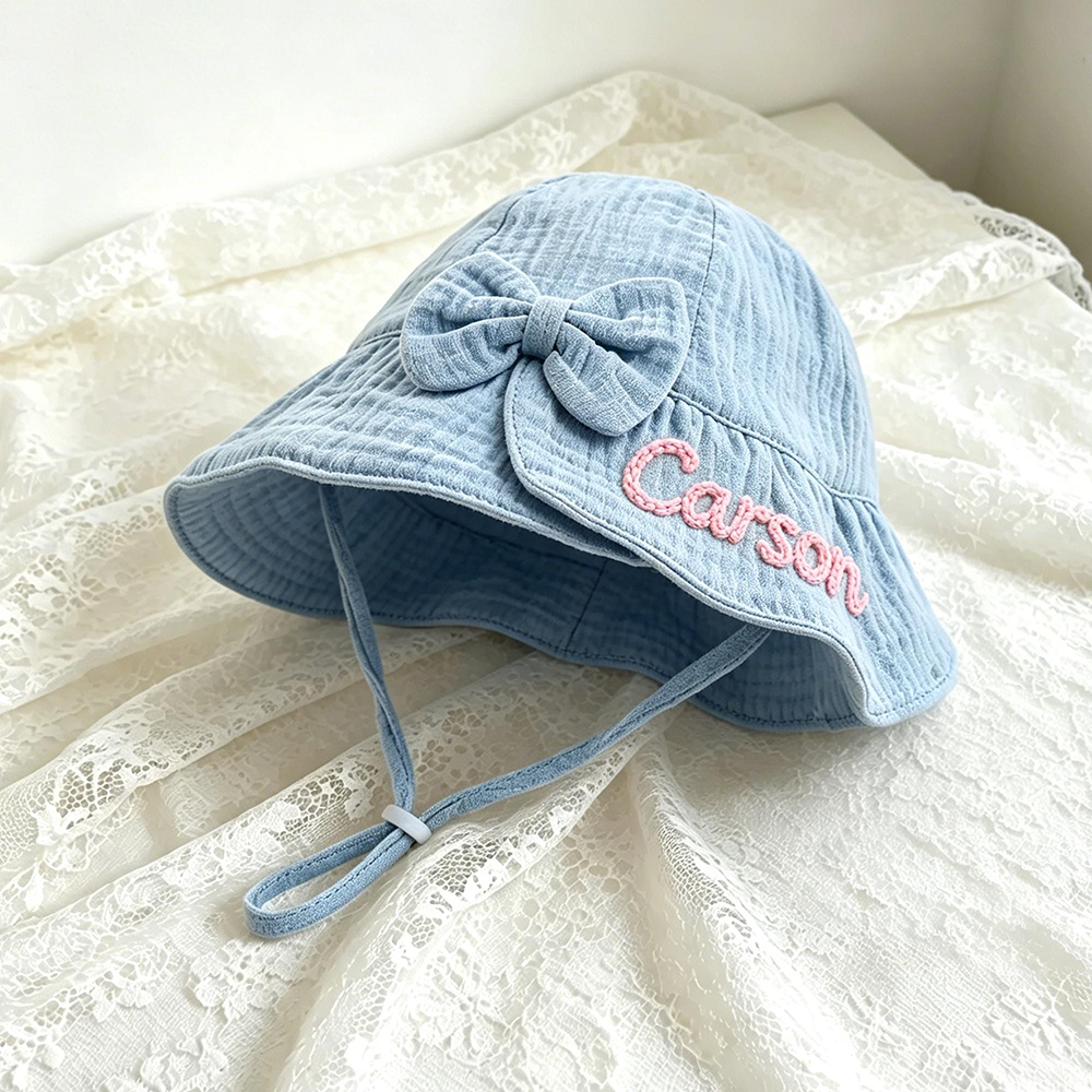 Personalized Hand Embroidered Baby Summer Bow Hat | CWBeach247