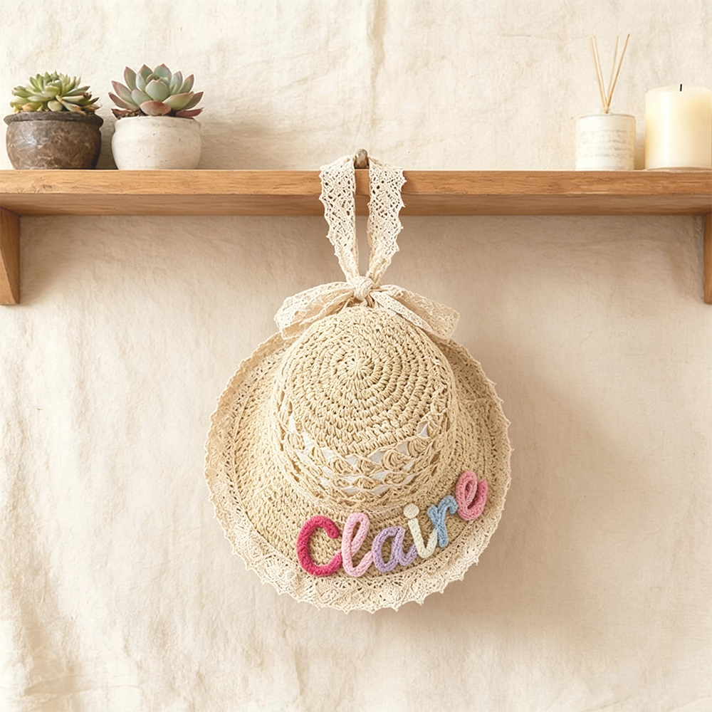 Personalized Hand Embroidered Crochet Straw Sun Hat | CWBeach248
