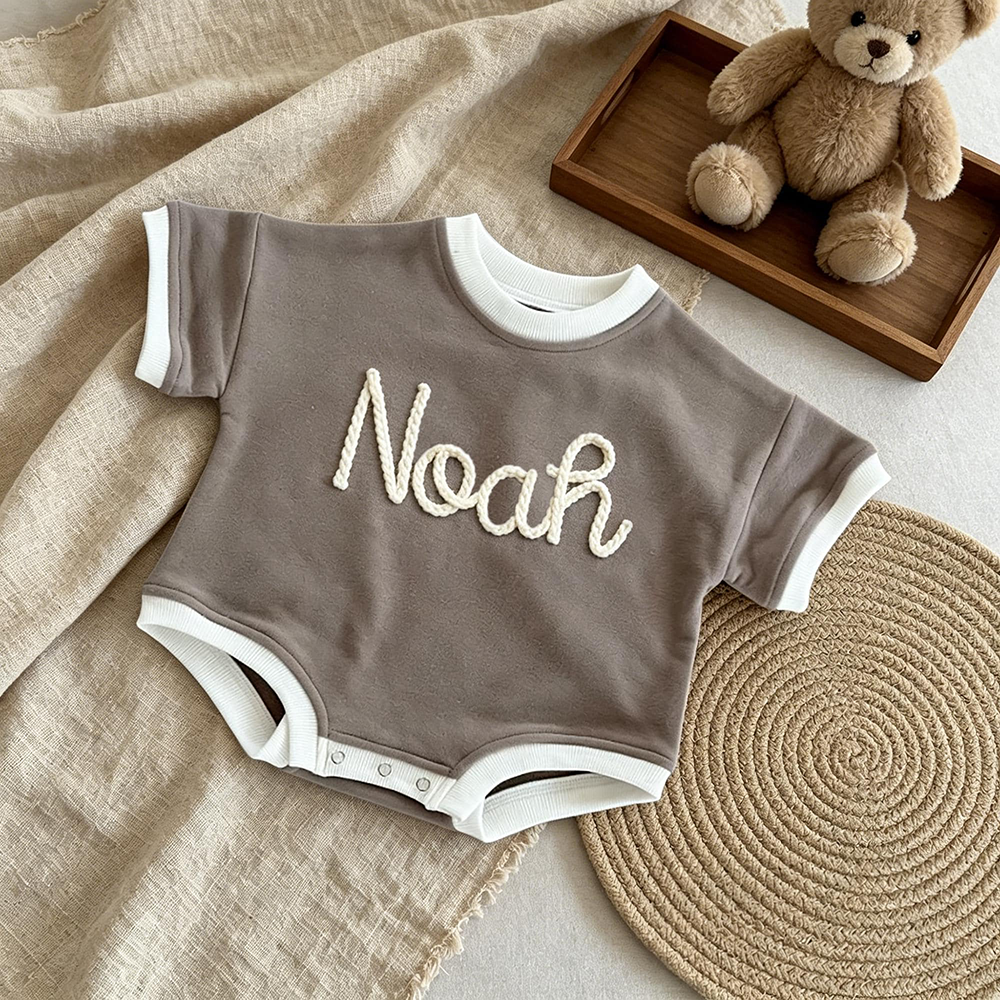 Personalized Hand Embroidered Short Sleeve Baby Bubble Romper | CWBaby503