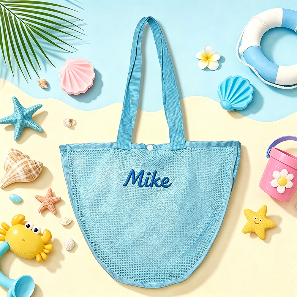 Personalized Embroidered Seashell Zipper Mesh Beach Bag | CWBeach249
