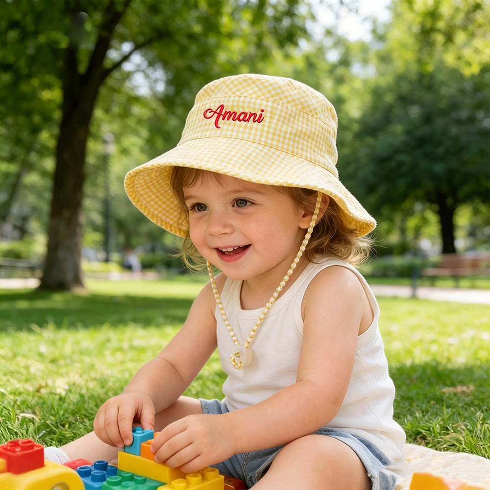 Personalized Embroidery Colourful Gingham Kids Bucket Hat | CWBeach250