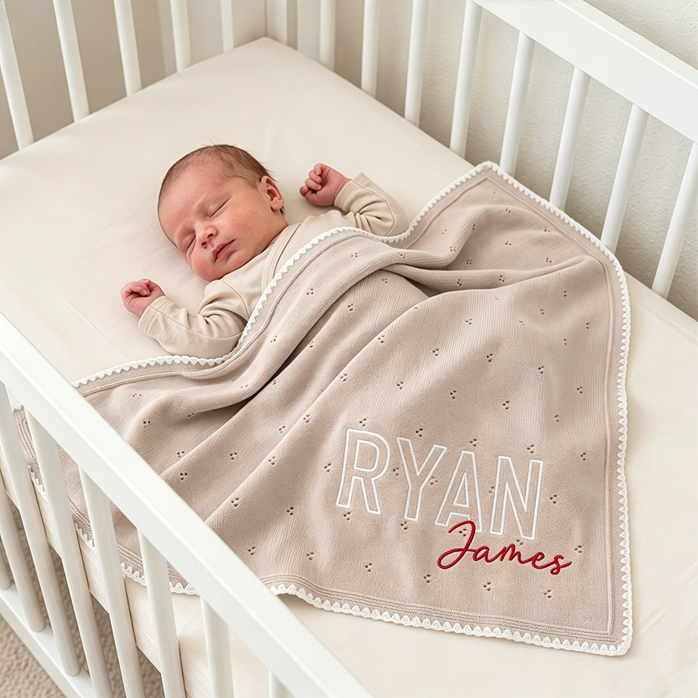 Personalized Embroidered Soft Pointelle Knit Baby Blanket | CWBaby504