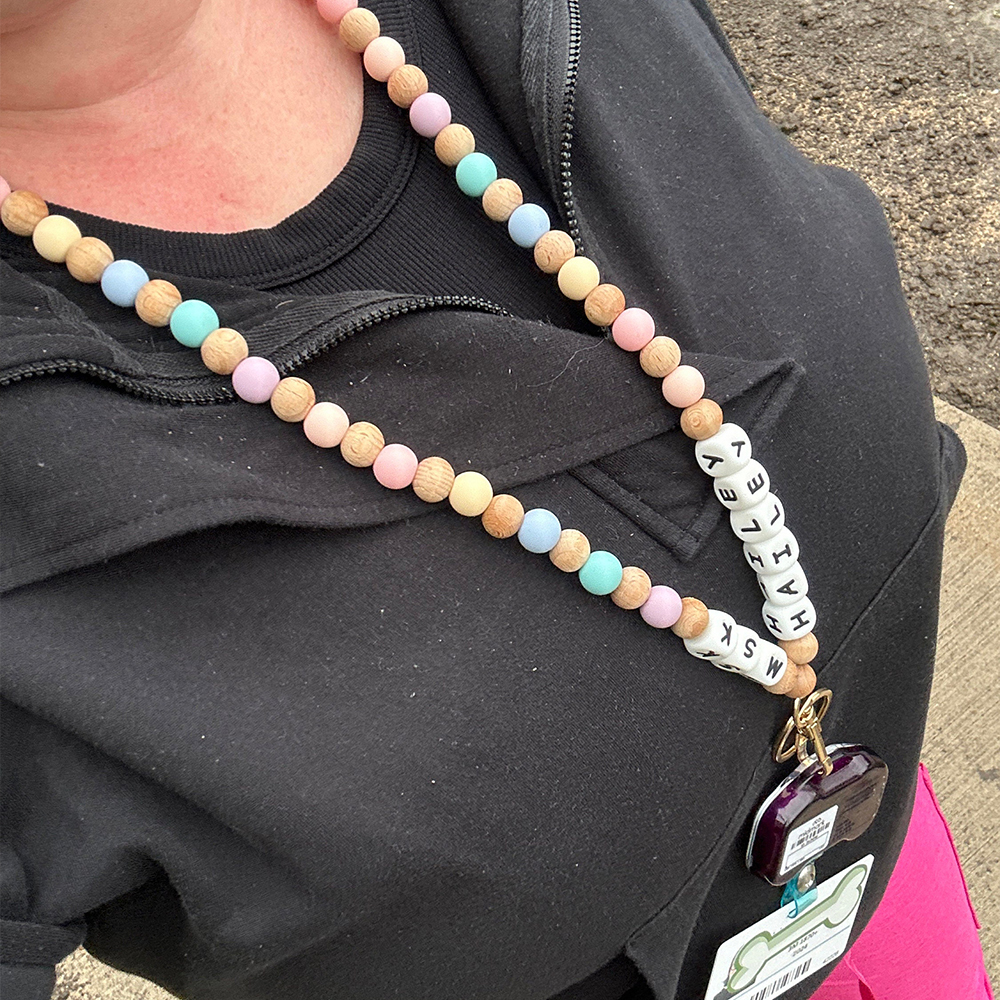 Personalized Teacher Lanyard Beaded Wooden for Teacher Appreciation Gift | CWTeach02