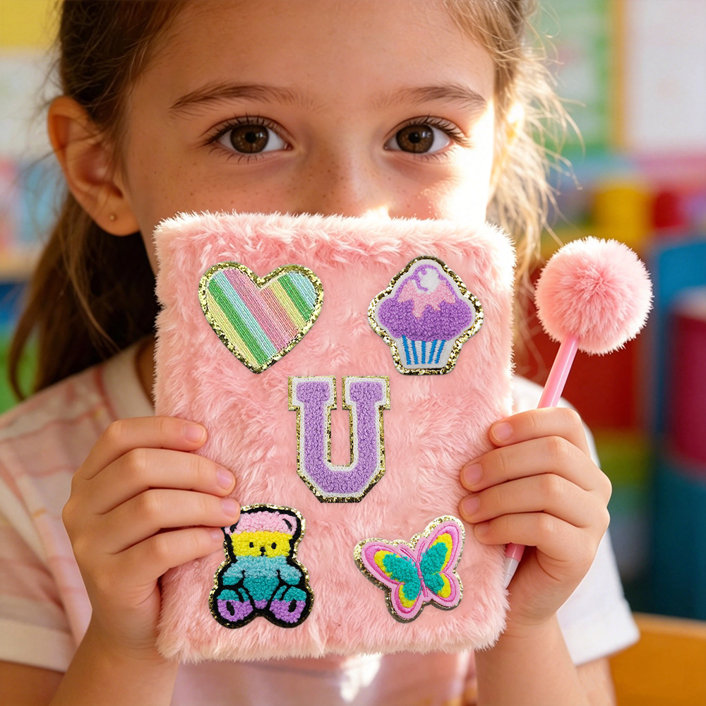 Personalized Hand Embroidery Fluffy Journal with Pom Pom Pen | CWGift75