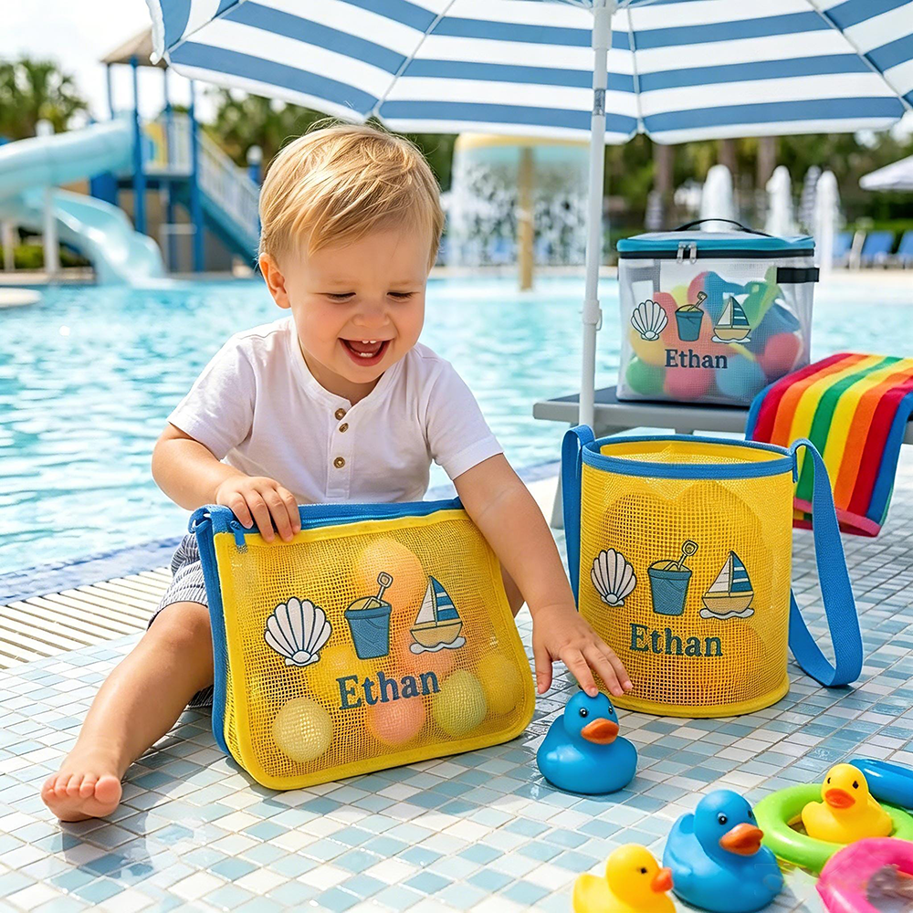Personalized Embroidered Kids Mesh Beach Bag Set | CWBeach251