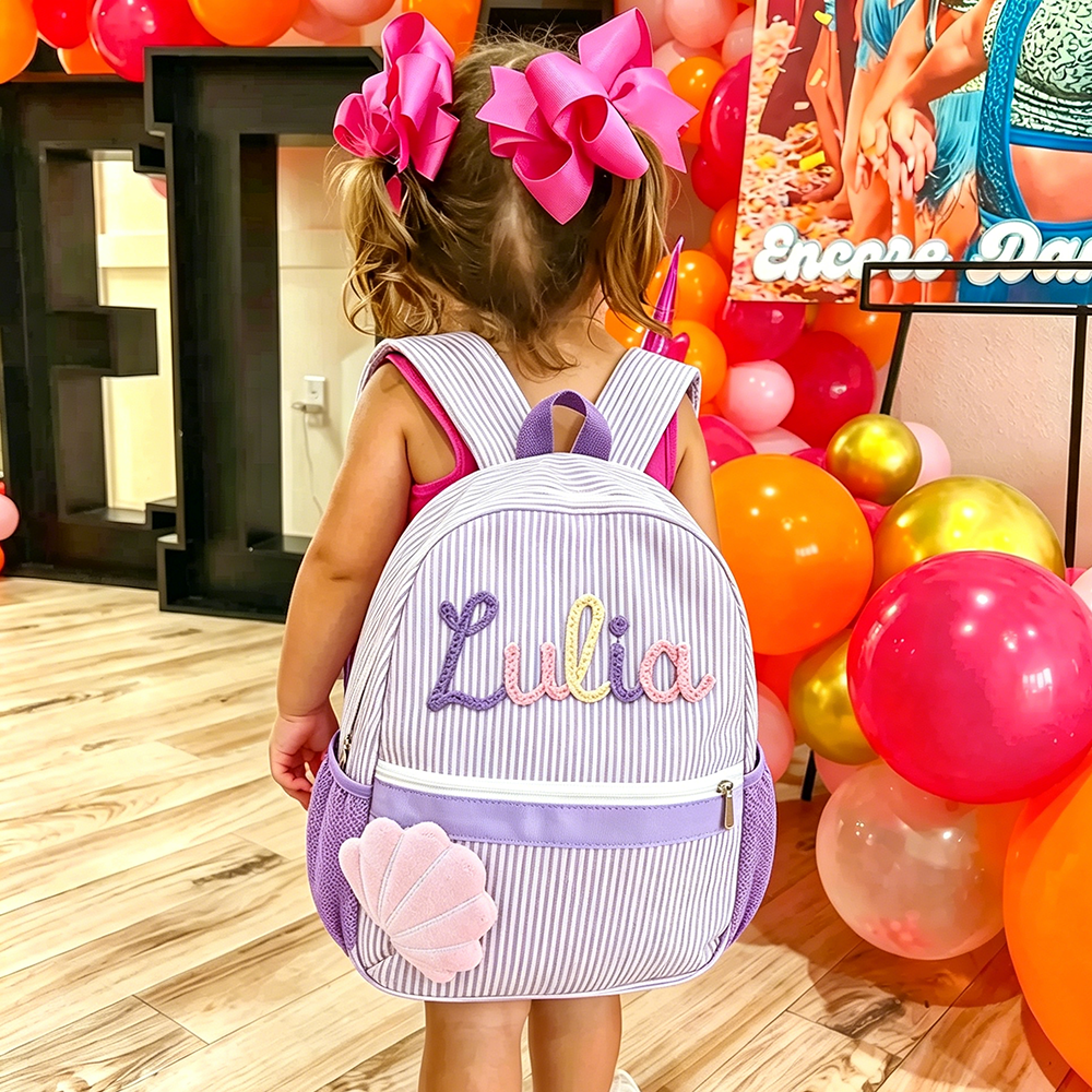 Personalized Kids Stripe Seersucker School Backpack | CWPack369