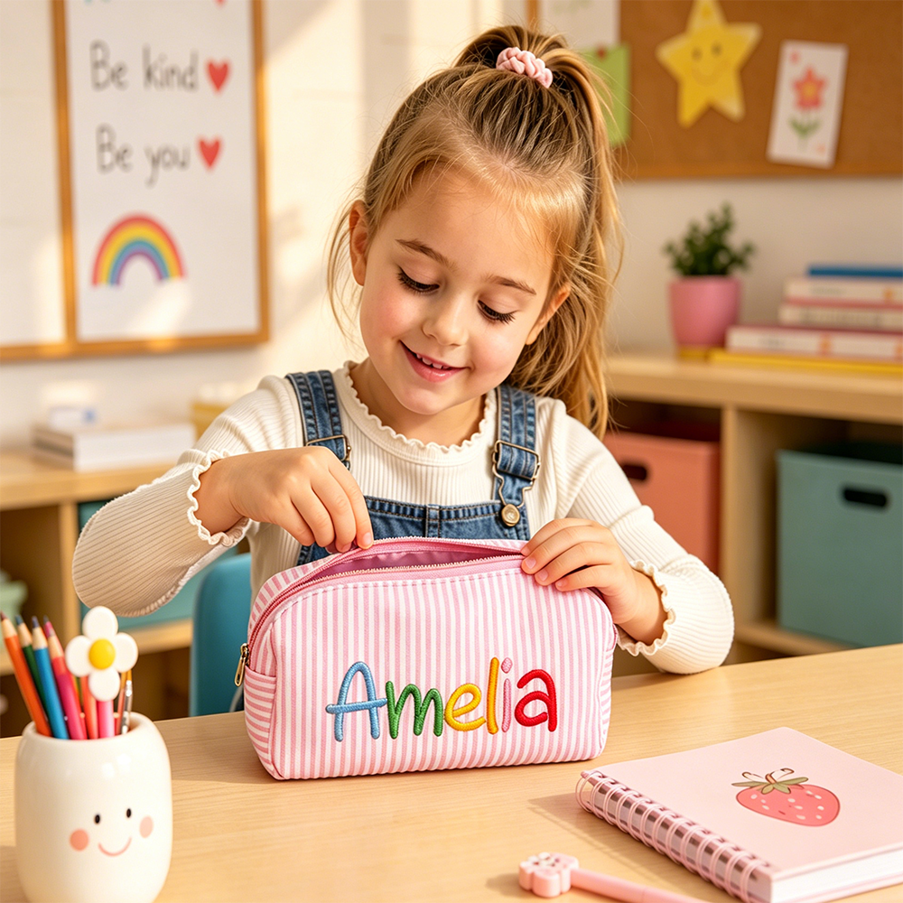 Personalized Embroidered Kids Colorful Stripe Pencil Case | CWPack371