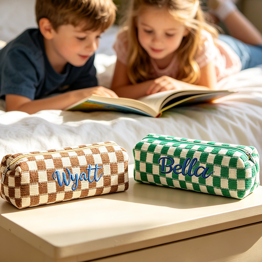 Personalized Embroidered Kids Colorful Gingham Pencil Case | CWPack372