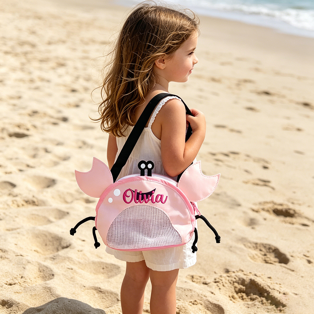 Personalized Embroidery Crab Seashell Zipper Mesh Beach Bag | CWBeach255