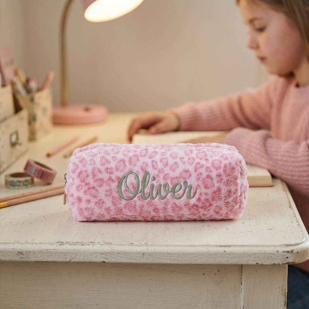 Personalized Embroidered Kids Soft Leopard Pencil Pouch | CWPack376