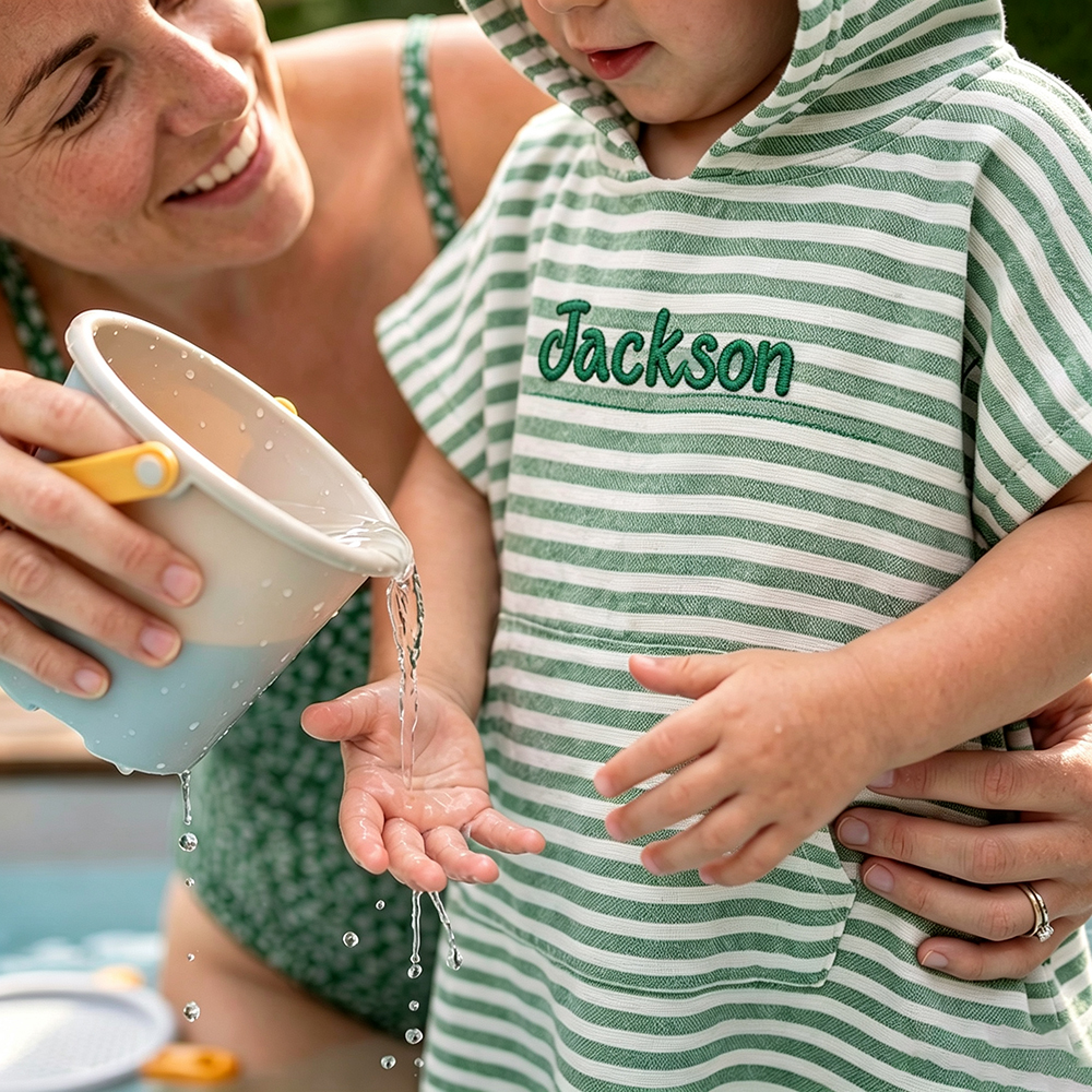 Personalized Embroidered Kids Stripe Hooded Beach Poncho | CWBeach262