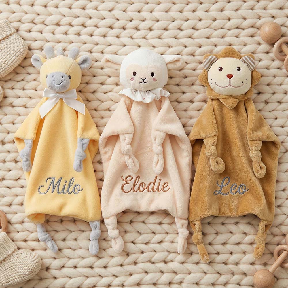 Personalized Embroidered Cute Animal Baby Security Blanket | CWToy199