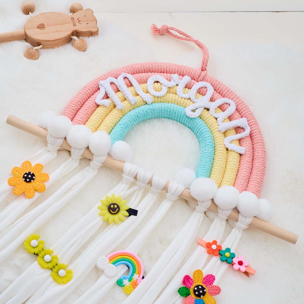 Personalized Hand Embroidered Kids Rainbow Hair Clip Holder | CWToy201
