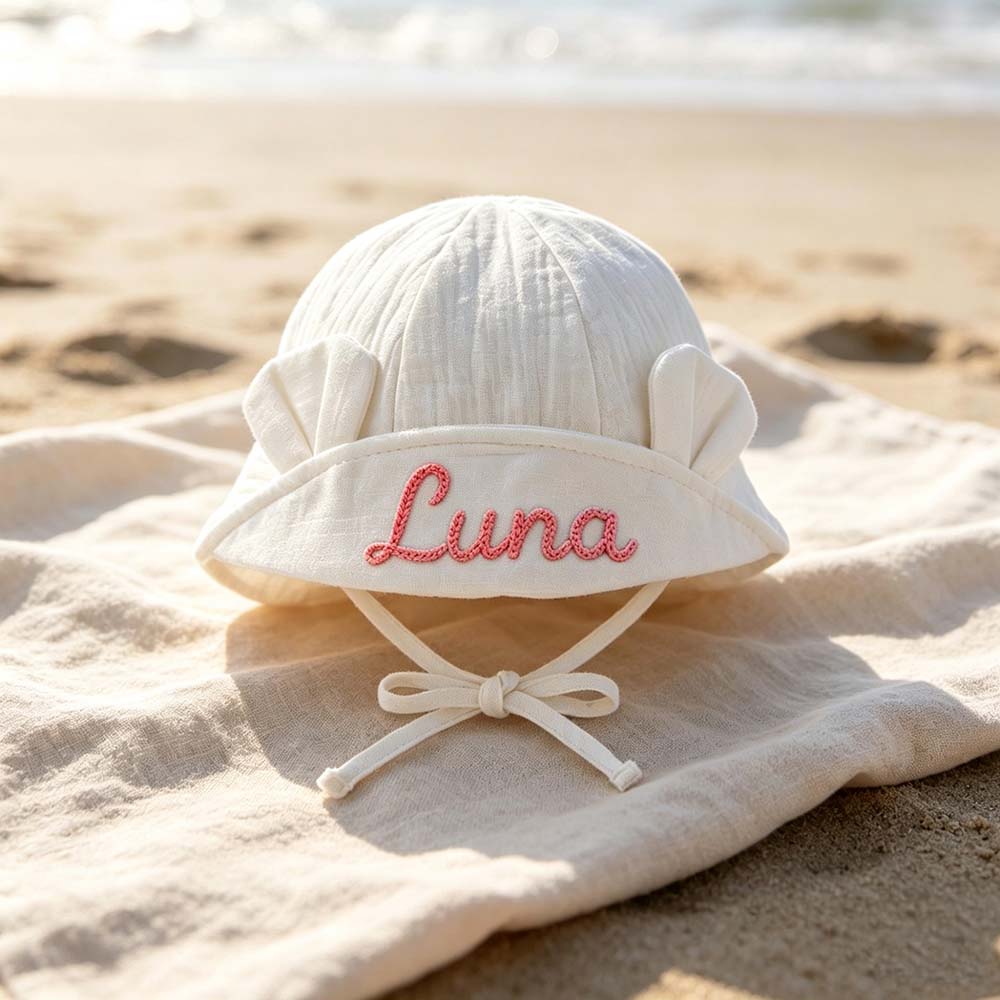 Personalized Hand Embroidered Baby Summer Hat With Ears | CWBeach266