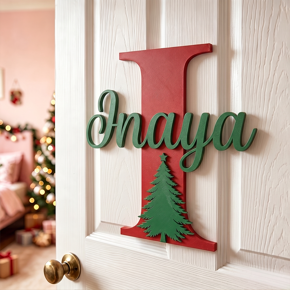 Personalized Christmas Monogram Door Decoration Name Sign | MCGift367