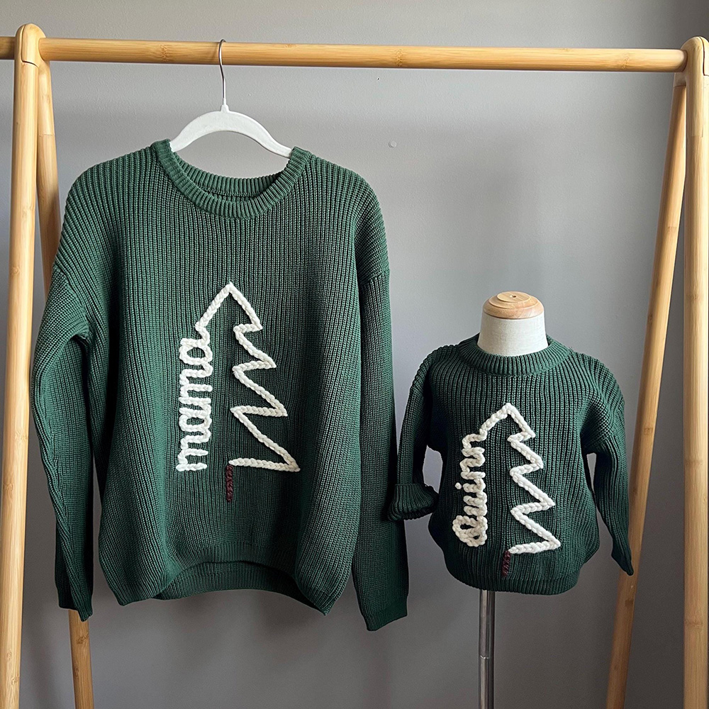 Personalized Hand Embroidered Christmas Tree With Name Sweater | MCGift370