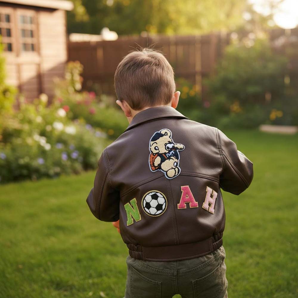 Personalized Chenille Patch Baby Vegan Leather Jacket | CWBaby518