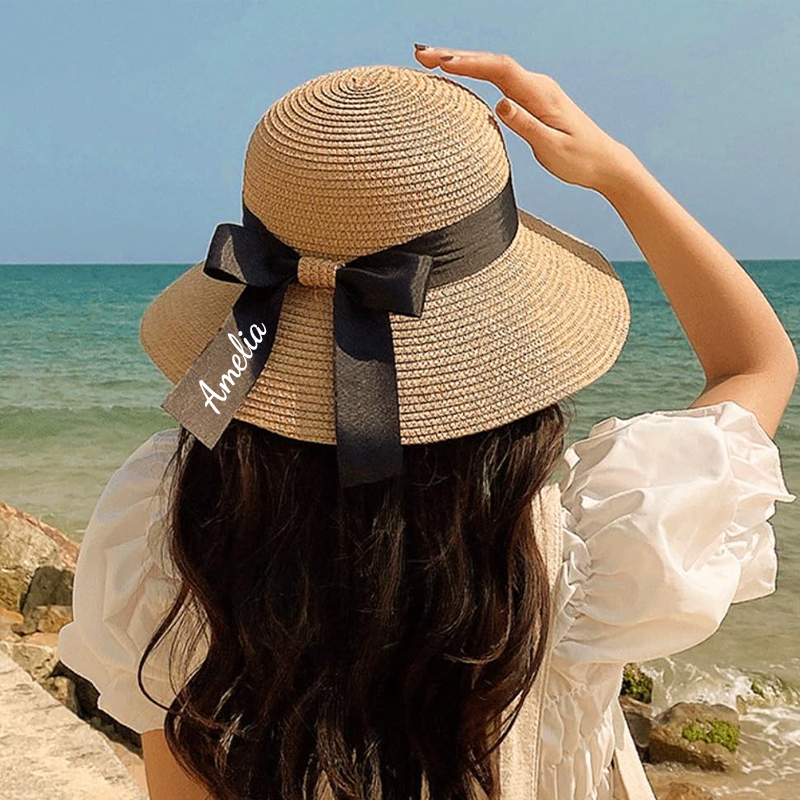 Personalized Ribbon Bow Straw Floppy Hat for Comfort & Unique | CWBeach118