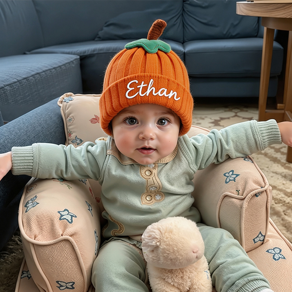 Personalized Embroidered Pumpkin Wool Beanie | CWHalloween126