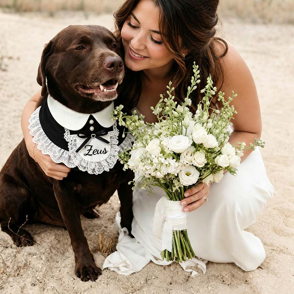Personalized Wedding Pet Cute Little Maid Bow Bib | BKPet566