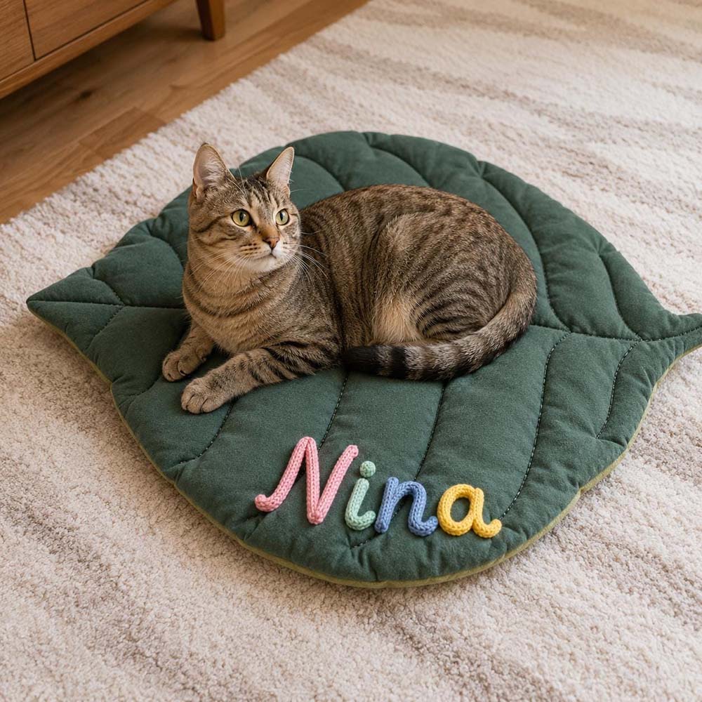 Personalized Embroidered Reversible Leaf Pet Mat | BKPet571