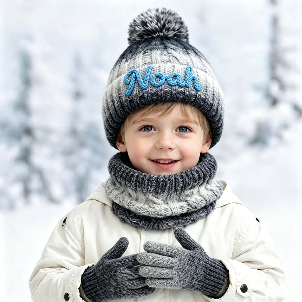 Personalized Hand Embroidered Gradient Knit Winter Outfit Set | HSKid86