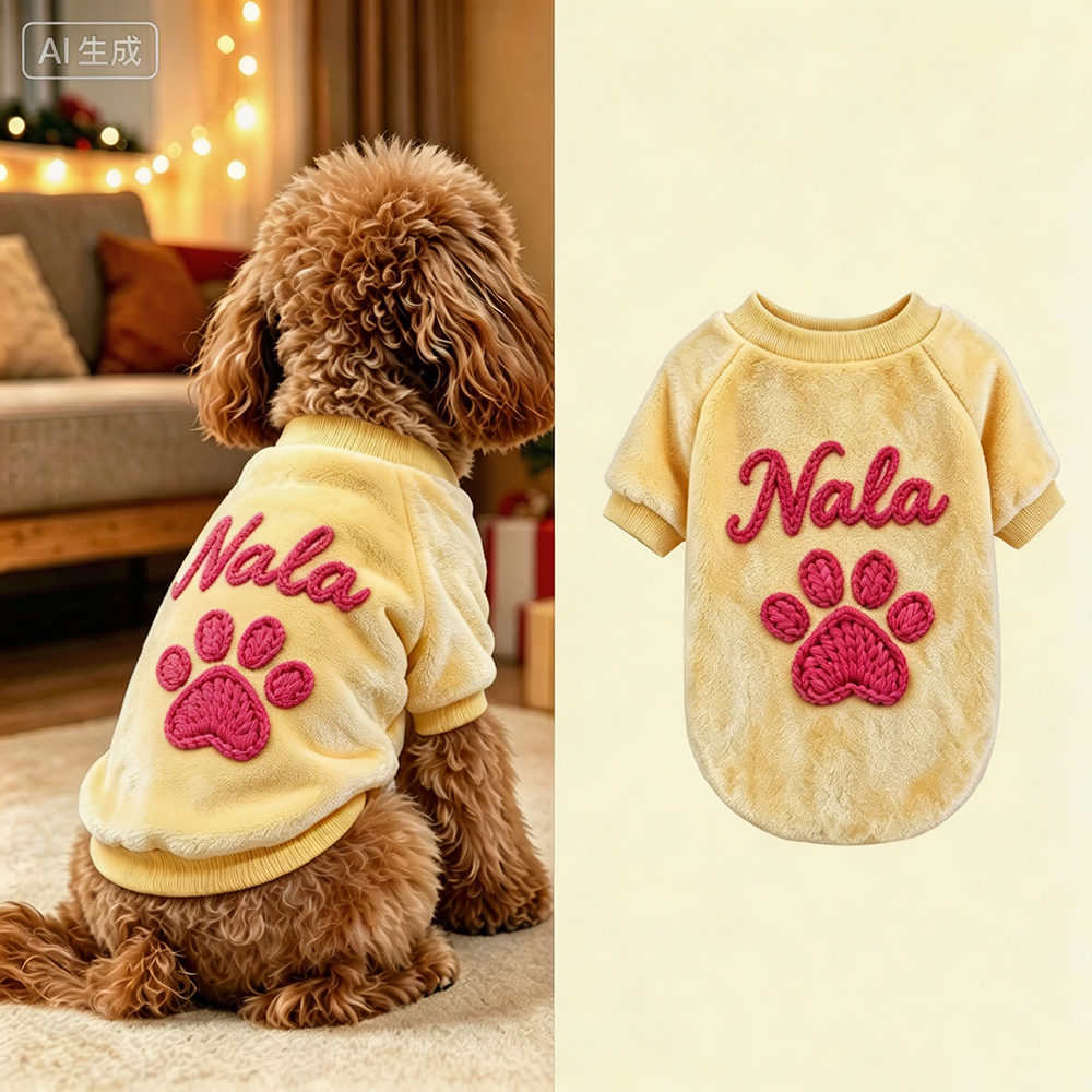Personalized Hand Embroidered Christmas Pet Fleece Thermal Outfit | BKPet579