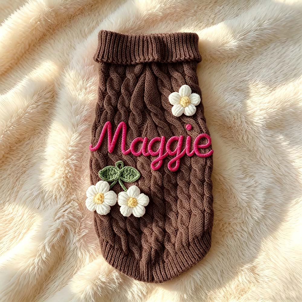 Personalized Hand Embroidered Pets Knit Turtleneck | BKPet580