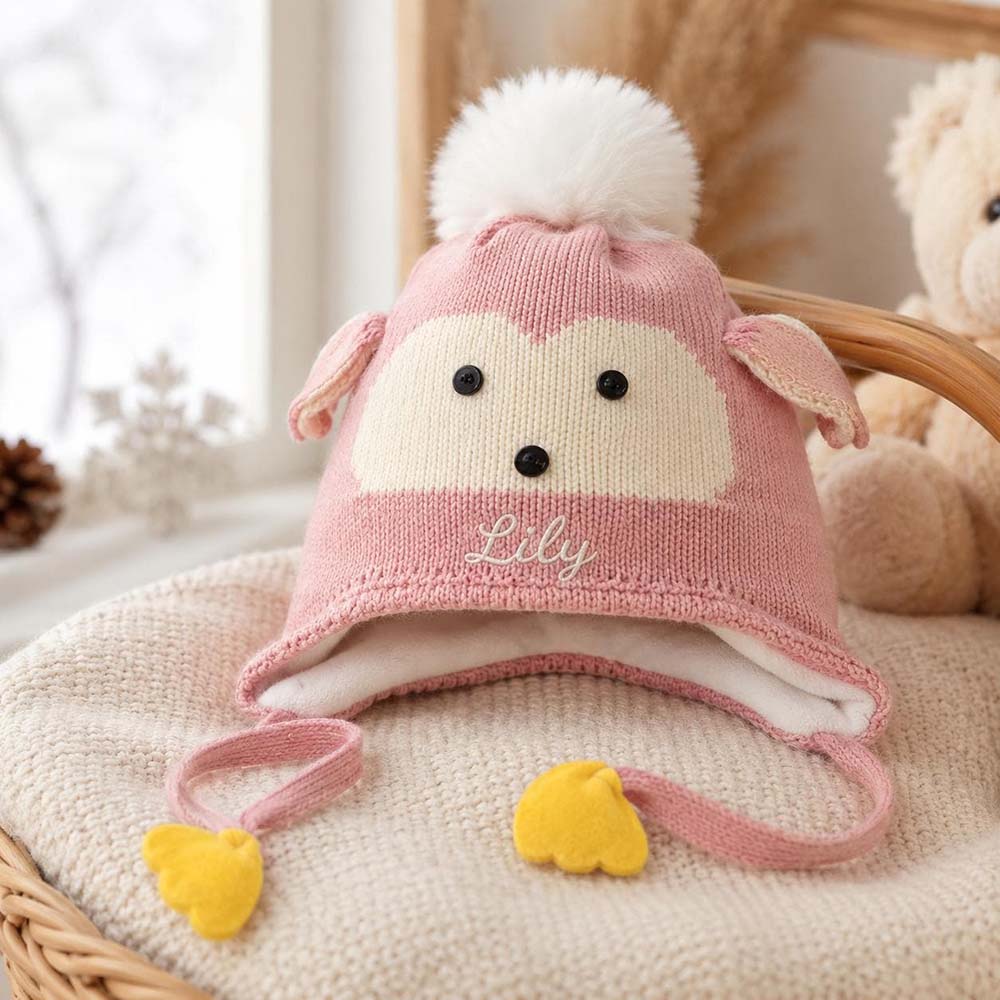 Personalized Embroidery Animal Ear Knit Beanie Hat | HSKid91