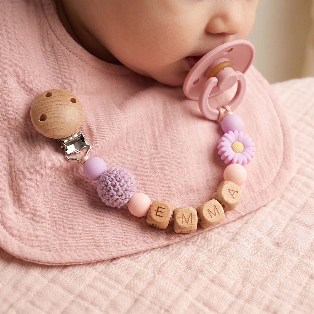 Personalized Baby Wooden Letter Bead Pacifier Clip | CWToy205